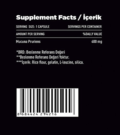 Zeus Nutrition Spektrumlu Mucuna Pruriens 400 mg 60 Kapsül