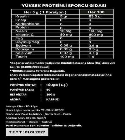 Titan Premium Creatine 300 Gr Monohyrate Mikronized-Karpuz-Aromalı