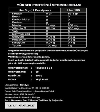 Titan Premium Creatine 300 Gr Monohyrate Mikronized-YeşilElma