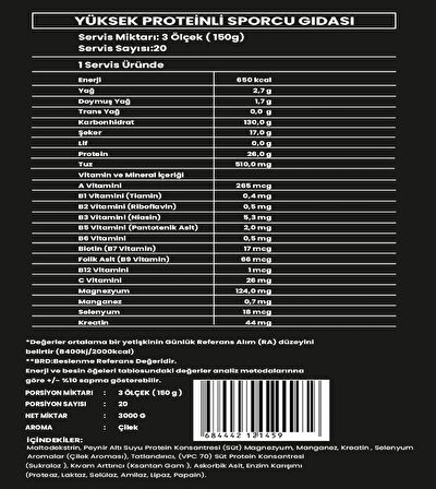 Titan Premium Gainer 3000Gr-Çilek-Aroma