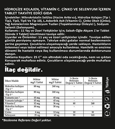 Zeus Nutrition Collagen Life 5 Tip Kolajen Tip 1, Tip 2, Tip 3, Tip 5 ,tip 10, ( Selenyum , C Vitamini Ve Çinko ) 30 Kapsül