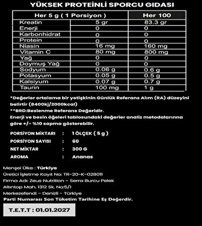 Titan Premium Creatine 300 Gr Monohyrate Mikronized-Ananas-Aroma