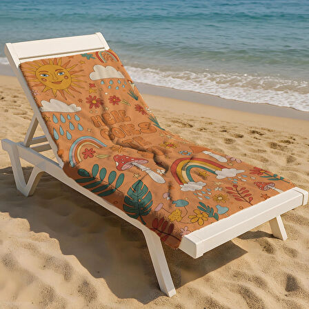 Here Comes The Sun Turuncu Plaj Havlusu – Tropikal Renkler & Yaz Simgeleri