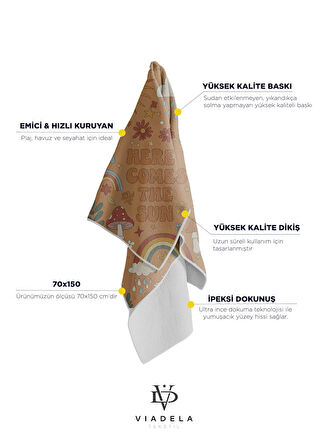 Here Comes The Sun Turuncu Plaj Havlusu – Tropikal Renkler & Yaz Simgeleri