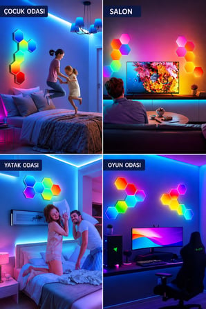Hexagonel Oda Işığı Birleştirilebilir RGB-IC Telefon ve Kumanda Kontrollü 10 LU