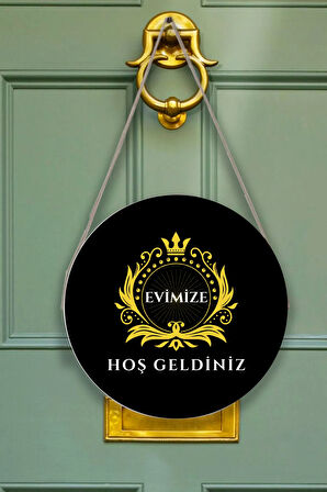 Evimize Hoşgeldiniz Kapı Duvar Süsü Modeli, Ahşap Yuvarlak Ipli Dekoratif Ev Kapı Tablosu