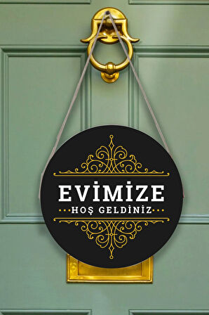 Evimize Hoşgeldiniz Kapı Duvar Süsü Modeli, Ahşap Yuvarlak Ipli Dekoratif Ev Kapı Tablosu