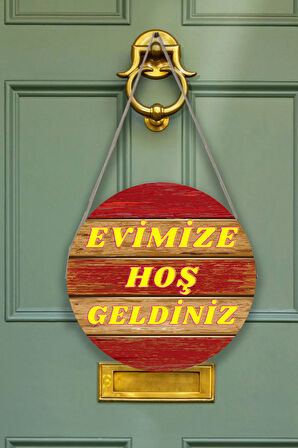 Evimize Hoşgeldiniz Kapı Duvar Süsü Modeli, Ahşap Yuvarlak Ipli Dekoratif Ev Kapı Tablosu