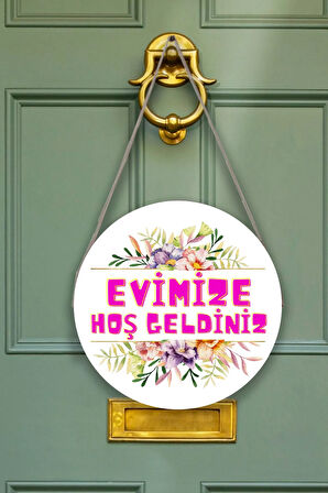 Evimize Hoşgeldiniz Kapı Duvar Süsü Modeli, Ahşap Yuvarlak Ipli Dekoratif Ev Kapı Tablosu