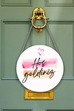 Evimize Hoşgeldiniz Kapı Duvar Süsü Modeli, Ahşap Yuvarlak Ipli Dekoratif Ev Kapı Tablosu