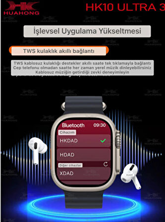 Hk10 Ultra3 Amoled Ekran Yeni Sürüm Akıllı Saat Siyah