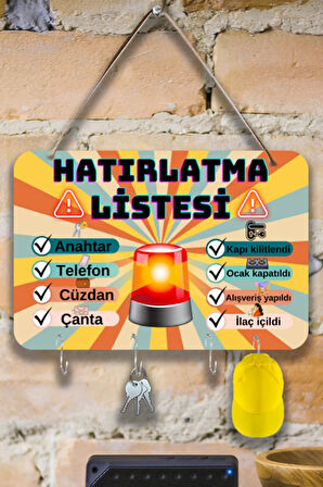 Önemli Hatırlatma Listeli Anahtarlık Askılığı, Ahşap Metal Duvar Askılığı, Dekoratif Anahtar Asacağı