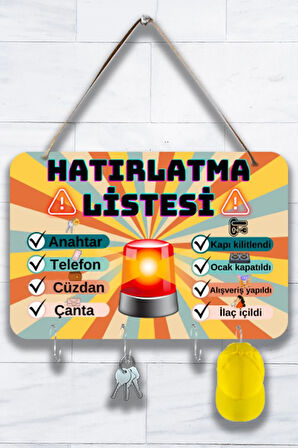 Önemli Hatırlatma Listeli Anahtarlık Askılığı, Ahşap Metal Duvar Askılığı, Dekoratif Anahtar Asacağı