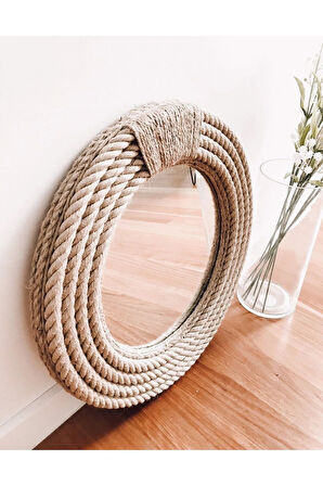 Hasır Halat Çerçeveli  Yuvarlak Duvar Aynası - 40 cm (1)