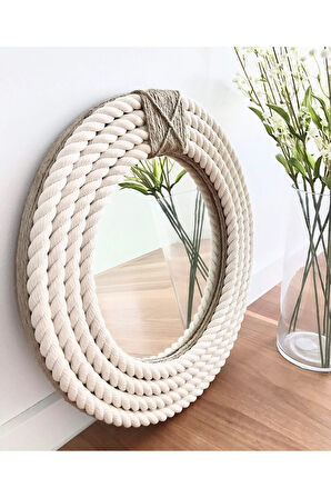 Hasır Halat Çerçeveli  Yuvarlak Duvar Aynası - 40 cm (8)