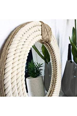 Hasır Halat Çerçeveli  Yuvarlak Duvar Aynası - 40 cm (8)