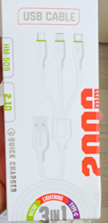 Hm-509 Smart Techno Quıck Charger 3'in'1 Çoklu 2mt Usb Şarj Kablosu 