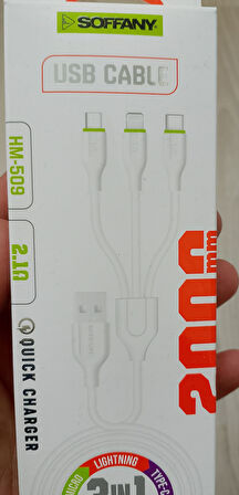 Hm-509 Smart Techno Quıck Charger 3'in'1 Çoklu 2mt Usb Şarj Kablosu 