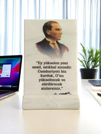 Mermer Masaüstü Atatürk Portresi 15x22 Cm (Dijital Baskı)