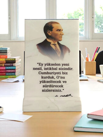 Mermer Masaüstü Atatürk Portresi 15x22 Cm (Dijital Baskı)
