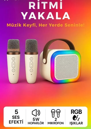 Mikrofonlu karaoke Bluetooth kablosuz Hoparlör RGB LED ışıklandırma 5 efektli ses bombası 