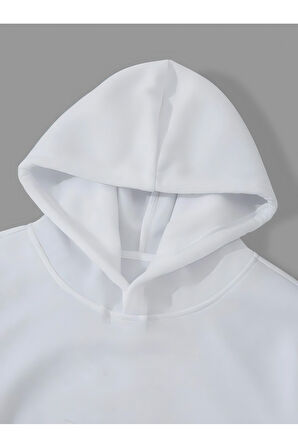 3 İplik Holy Cat Baskılı Beyaz Kanguru Cepli Kapüşonlu Sweatshirt Hoodie | S