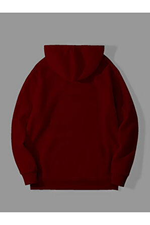 3 İplik Holy Cat Baskılı Kırmızı Kanguru Cepli Kapüşonlu Sweatshirt Hoodie | L