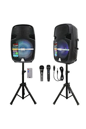 Profesyonel Aktif/Pasif Ayaklı Kabin Hoparlör Seti 900W Bluetooth Şarjlı Işıklı Part Box +2 Mikrofon
