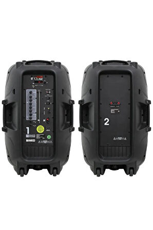 Profesyonel Aktif/Pasif Ayaklı Kabin Hoparlör Seti 900W Bluetooth Şarjlı Işıklı Part Box +2 Mikrofon