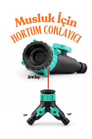3/4" Dişi Dişli Musluk Adaptörü Vanalı Çift Yönlü Hortum Çoğaltıcı 1/2" Hortum Uyumlu Sulama Aparatı