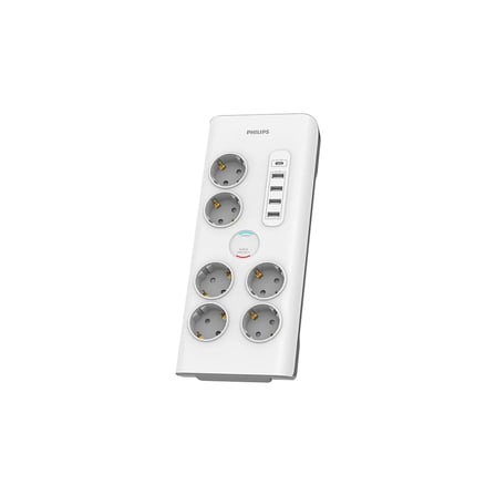 PHILIPS SPN7060WA/62 6 Soket Akım Korumalı Priz 900 Joules 2Mt Kablo 1xUsb-C 15W Şarj 4xUsb-A 20W (Beyaz)(1923)