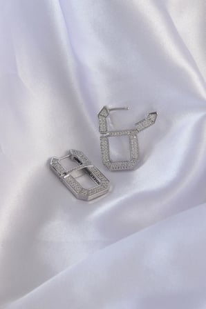 Vip Seri Pirinç Gümüş Renk Zirkon Taşlı Serenay Küpesi 5886