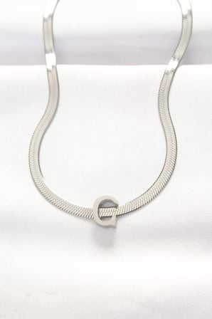 316L Çelik C Harfli Silver Renk İtalyan Zincirli Kolye 5886