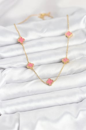 316L Çelik Zincir Gold Renk Pembe Baby Boy Yonca Kadın Kolye 5886