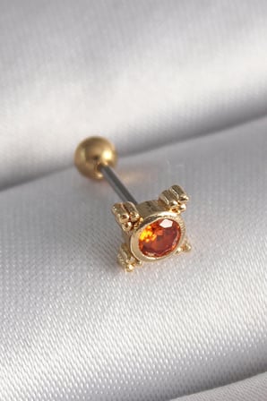 316L Çelik Gold Renk Turuncu Zirkon Taşlı Tragus Piercing 5886