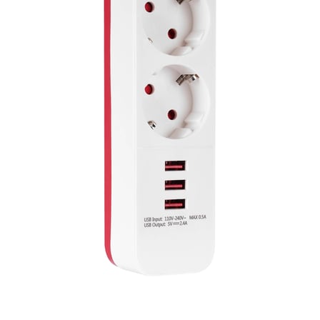 S-LINK SPG403U 4 Soket Akım Korumalı Priz 3xUSB 5V 2.4A 1.5Mt %100 Bakır 1.5mm Kablo 750 Joule (Beyaz)(1923)