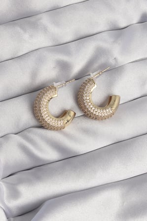 Pirinç Gold Renk Zirkon Taşlı Yarım Halka Küpe 5886