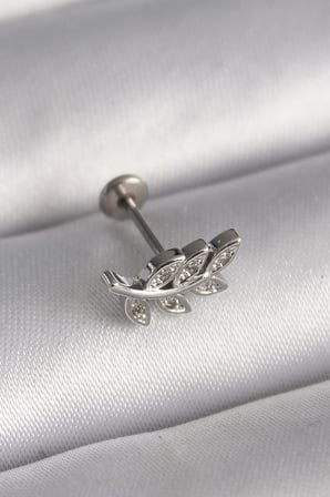 316L Çelik Gümüş Renk Dal Model Zirkon Taş Detaylı Tragus Piercing 5886
