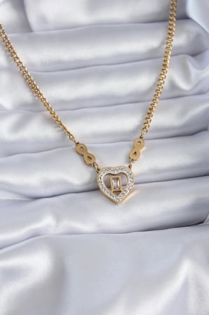 316L Çelik Gold Renk Zirkon Taşlı Kalp Model Sonsuzluk Detay Kadın Kolye 5886
