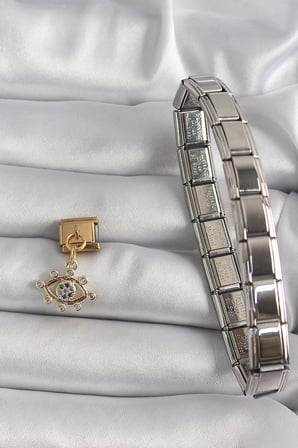 316L Çelik Gold Renk Sallantı Zirkon Taşlı Göz Model Nomination Charm 5886