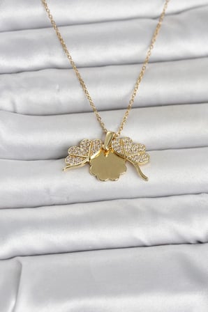316L Çelik Gold Renk Açılabilir Yonca Model Zirkon Taşlı Kadın Kolye 5886