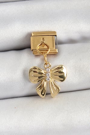 316L Çelik Sallantılı Zirkon Taşlı Fiyonk Model Gold Renk Nomination Charm 5886