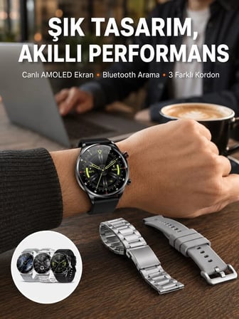 Akıllı Saat Çoklu Kordon Seçeneği Amoled Ekran Çok Fonksiyonlu Bluetooth Bağlantılı Yeni Nesil