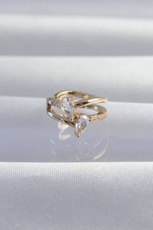 Pirinç Gold Renk Zirkon Taşlı Damla Earcuff Küpe 5886