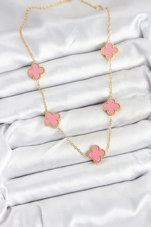 316L Çelik Zincir Gold Pembe Renk Yonca Kadın Kolye 5886