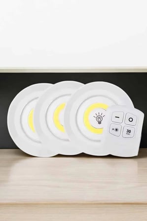 Spot Lamba Led Işık 3'lü Uzaktan Kumandalı Pilli Yapışkanlı Kablosuz