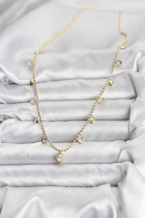 Zirkon Taşlı Kutup Yıldızı Model Pirinç Gold Renk Kadın Kolye 5886