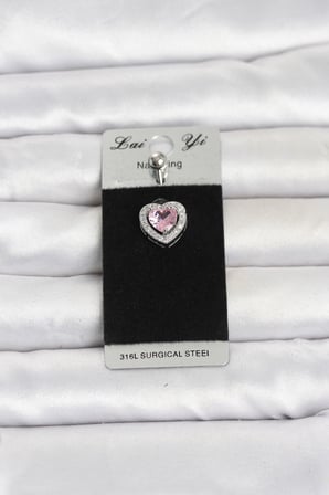 316L Cerrahi Çelik Pembe Kalp Model Göbek Piercing 5886