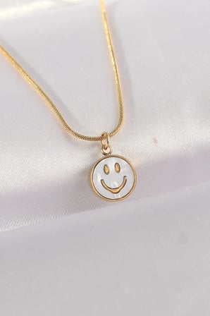 316L Çelik Zincir Altın Renk Mermer Desenli Minimal Smile Kolye 5886