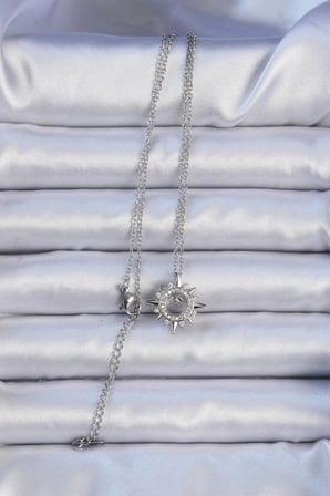 316L Çelik Zincir Gümüş Renk Zirkon Taşlı Parlayan Yıldız Kolye 5886